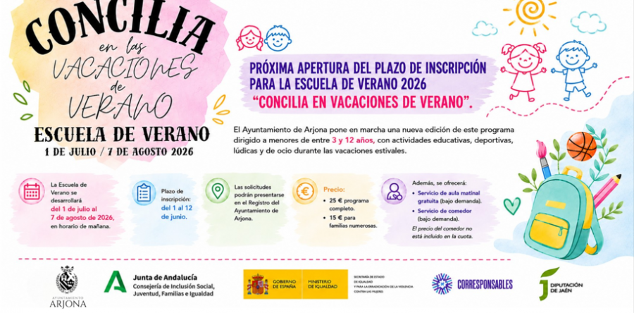 Próxima apertura del plazo de inscripción para la Escuela de Verano 2026 “Concilia en Vacaciones de Verano”